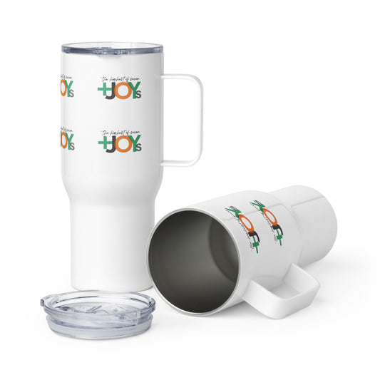 the highest of seven JOYs travel mug with a handle